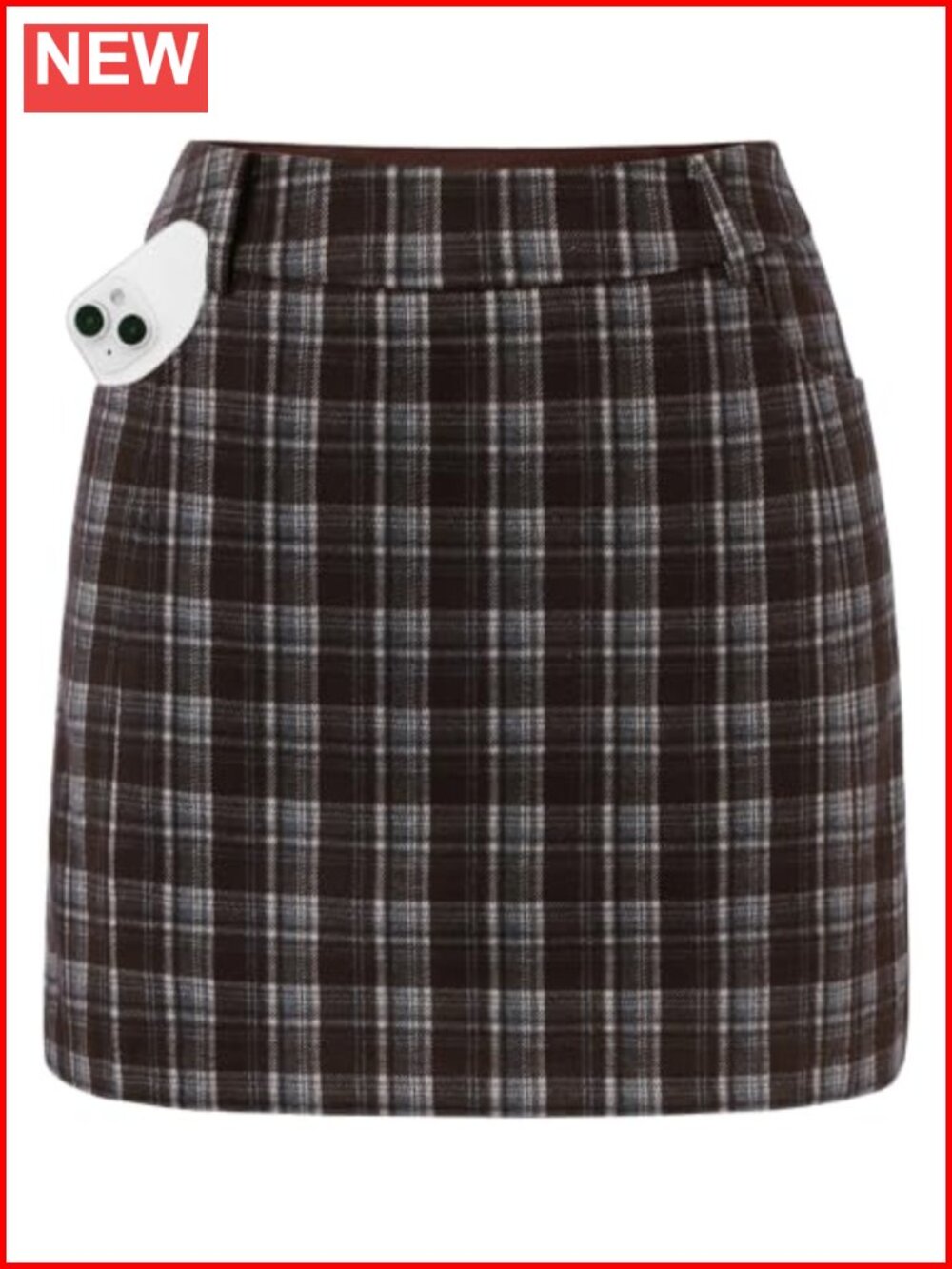 Plaid Mini Skort with Built-in Shorts Pockets High Waist Women's Skirt